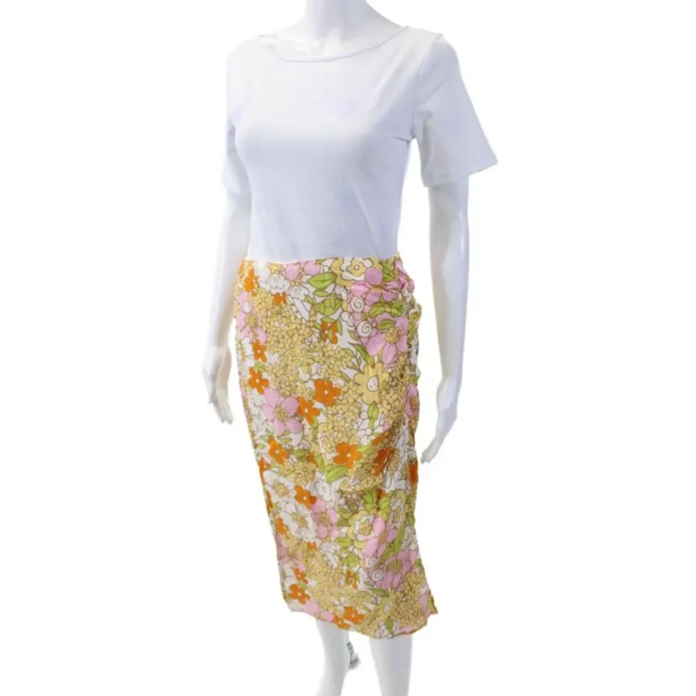 Rahi Womens Textured Zip Floral Printed Midi Maxi Skirt Multi Size S